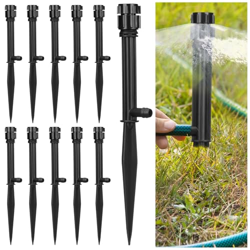 Geelin 12 Set 360° Sprinkler Heads with 11.8 Inch Stake Adjustable Flow Irrigation Spray Emitters for 1/2 Inch Irrigation Tubing for Tree, Shrubs, Garden Watering System(Style 1) - Image 1