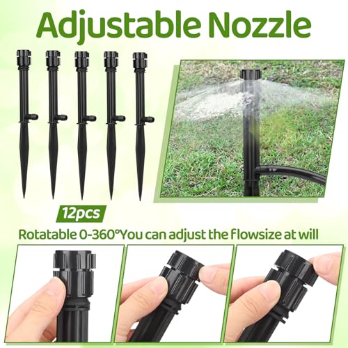 Geelin 12 Set 360° Sprinkler Heads with 11.8 Inch Stake Adjustable Flow Irrigation Spray Emitters for 1/2 Inch Irrigation Tubing for Tree, Shrubs, Garden Watering System(Style 1) - Image 4