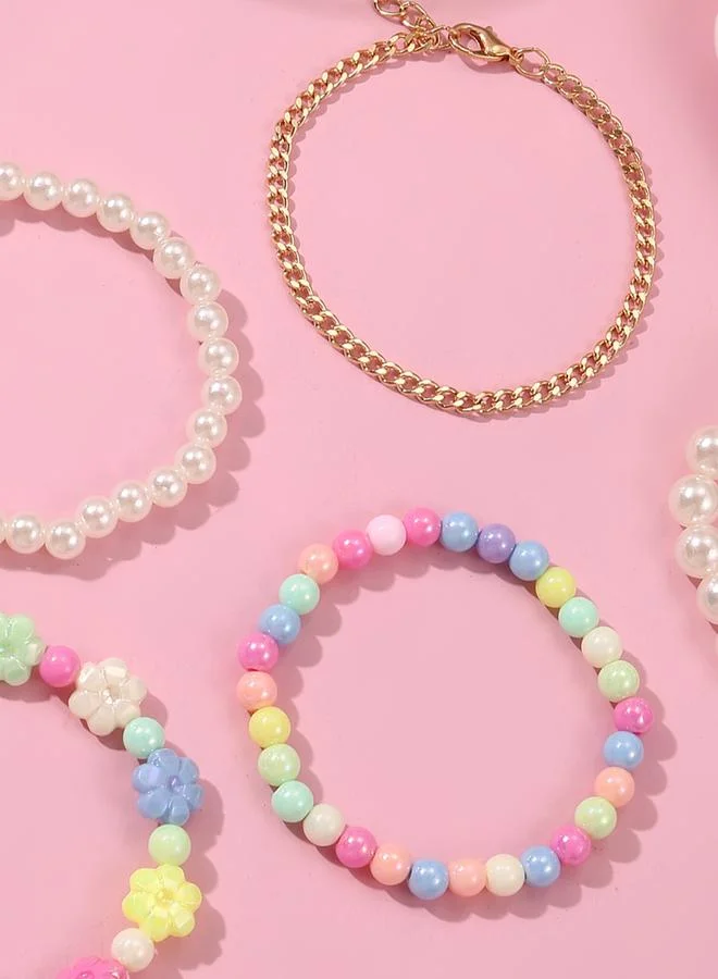 Take Two  Pack of 5 - Girls Multi-Color Flower Beaded Bracelets for Women | Best Price UAE