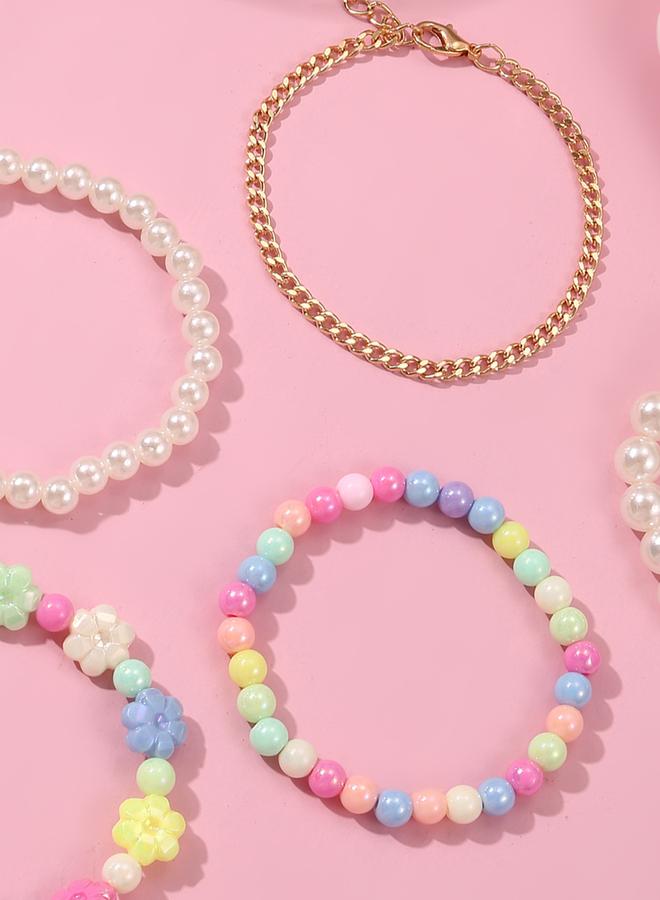 Take Two Pack of 5 - Girls Multi-Color Flower Beaded Bracelets - Image 3