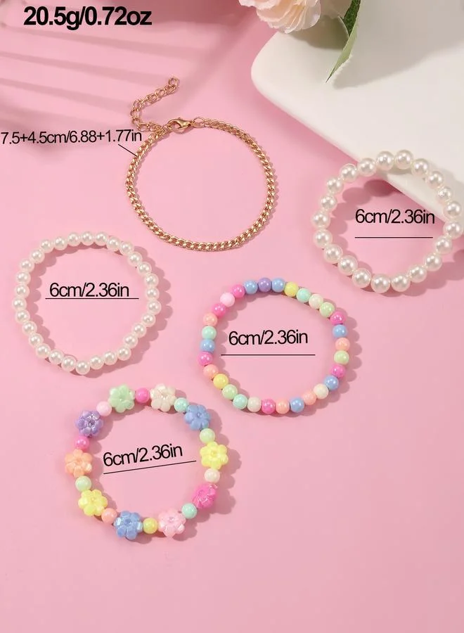 Take Two  Pack of 5 - Girls Multi-Color Flower Beaded Bracelets for Women | Best Price UAE