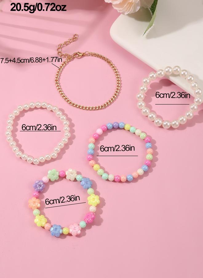 Take Two Pack of 5 - Girls Multi-Color Flower Beaded Bracelets - Image 4