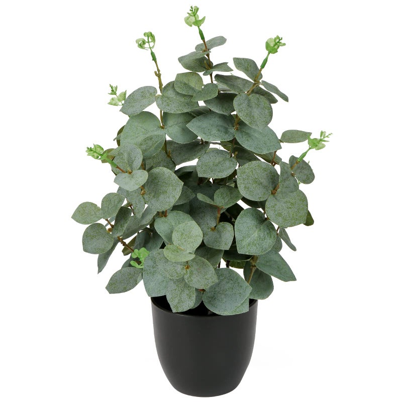 Briful Artificial Eucalyptus Plant Decor 14 Fake Eucalyptus with Frosted Leaves Faux Eucalyptus with Lush Foliage in Black Pot Fake Plant for Indoor Living Room Bathroom Kitchen