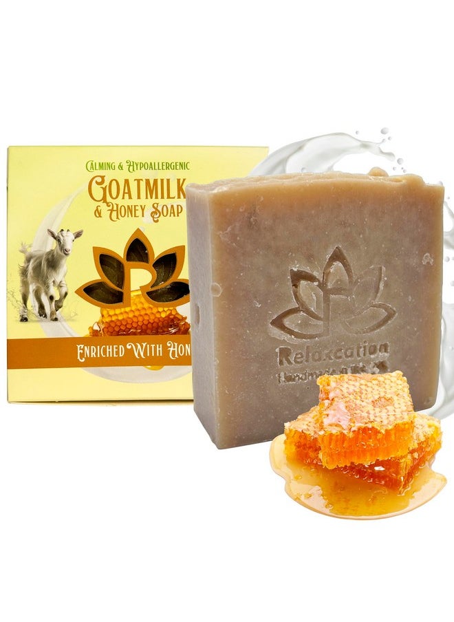 Relaxcation 100% Natural Goat Milk Soap Bar With Real Raw Honey And Coconut Olivemild And Soft Cold Process Soap Bar Handmade In Usa (Goat Milk And Honey)  - Image 1