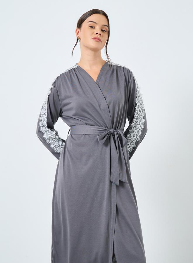 Styli Jersey Contrast Shoulder Lace Trim Robe - Image 2