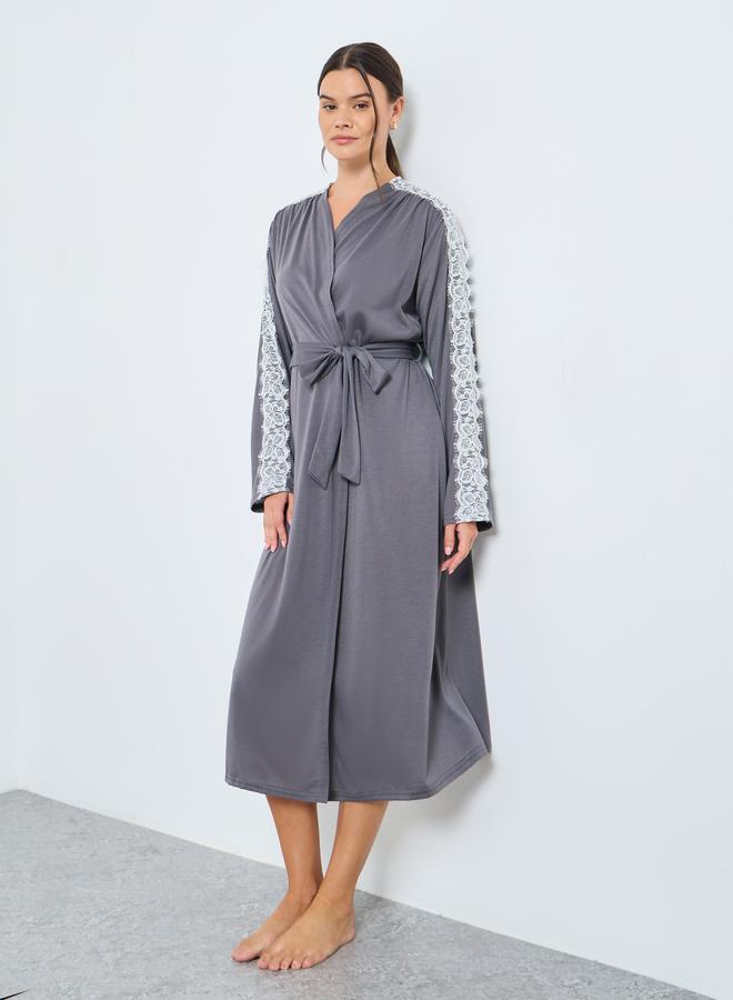 Styli Jersey Contrast Shoulder Lace Trim Robe - Image 1