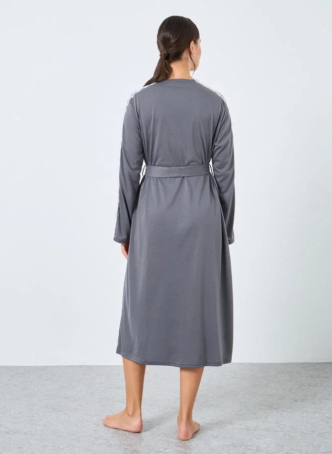 Styli Styli Jersey Contrast Shoulder Lace Trim Robe