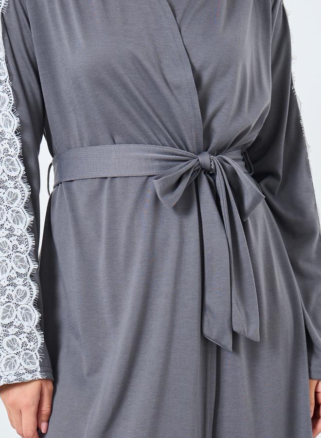 Styli Jersey Contrast Shoulder Lace Trim Robe - Image 3