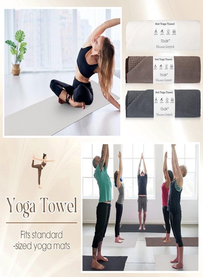 Hahafelt 3 Pack Hot Yoga Mat Towel Non Slip Microfiber Pilates Towel with Grip Dots & Elastic Straps, 72" x 26" Absorbent Sweat Anti-Slip Hot Yoga Gym Mat for Fitness Workout(Beige Dark Gray Coffee) - Image 4