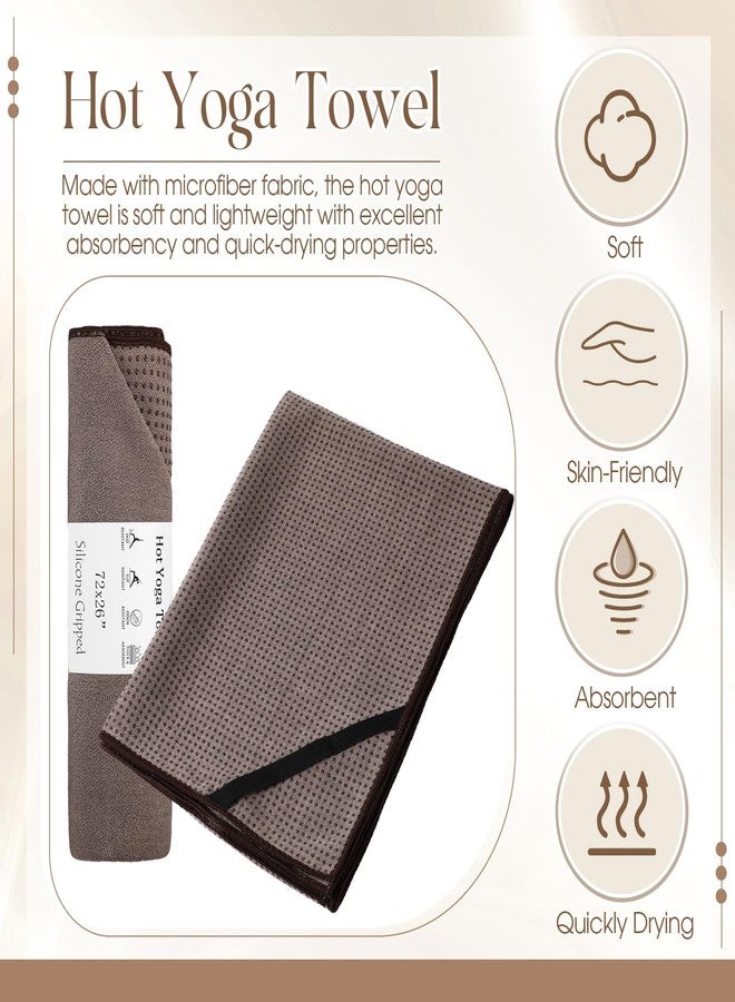 Hahafelt 3 Pack Hot Yoga Mat Towel Non Slip Microfiber Pilates Towel with Grip Dots & Elastic Straps, 72" x 26" Absorbent Sweat Anti-Slip Hot Yoga Gym Mat for Fitness Workout(Beige Dark Gray Coffee) - Image 2