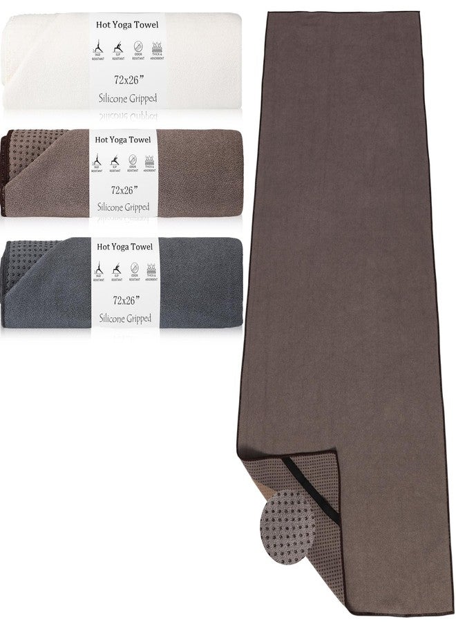 Hahafelt 3 Pack Hot Yoga Mat Towel Non Slip Microfiber Pilates Towel with Grip Dots & Elastic Straps, 72" x 26" Absorbent Sweat Anti-Slip Hot Yoga Gym Mat for Fitness Workout(Beige Dark Gray Coffee) - Image 1