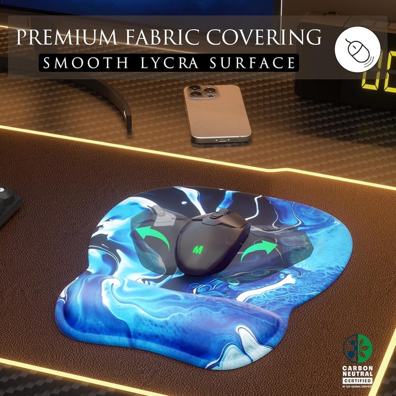 MROCO Ergonomic Mouse Pad with Gel Wrist Rest, Comfortable Mousepad with Smooth Wrist Support Surface and Non-Slip PU Base for Pain Relief, Computer, Laptop, Office & Home, 9.4 x 8.1 in, Blue Waves - Image 2