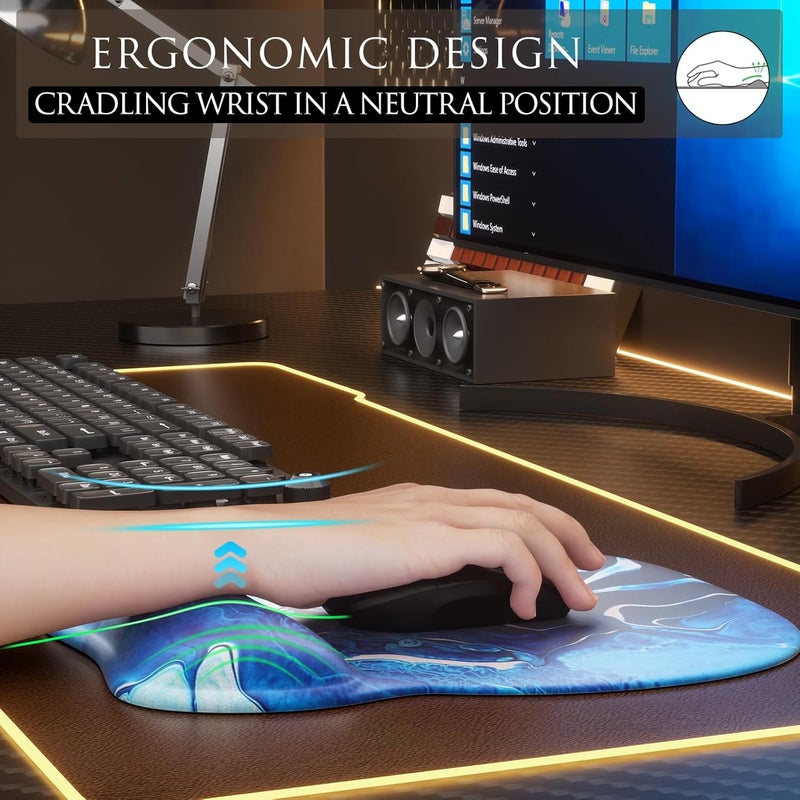 MROCO Ergonomic Mouse Pad with Gel Wrist Rest, Comfortable Mousepad with Smooth Wrist Support Surface and Non-Slip PU Base for Pain Relief, Computer, Laptop, Office & Home, 9.4 x 8.1 in, Blue Waves - Image 5