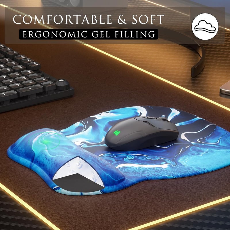 MROCO Ergonomic Mouse Pad with Gel Wrist Rest, Comfortable Mousepad with Smooth Wrist Support Surface and Non-Slip PU Base for Pain Relief, Computer, Laptop, Office & Home, 9.4 x 8.1 in, Blue Waves - Image 4