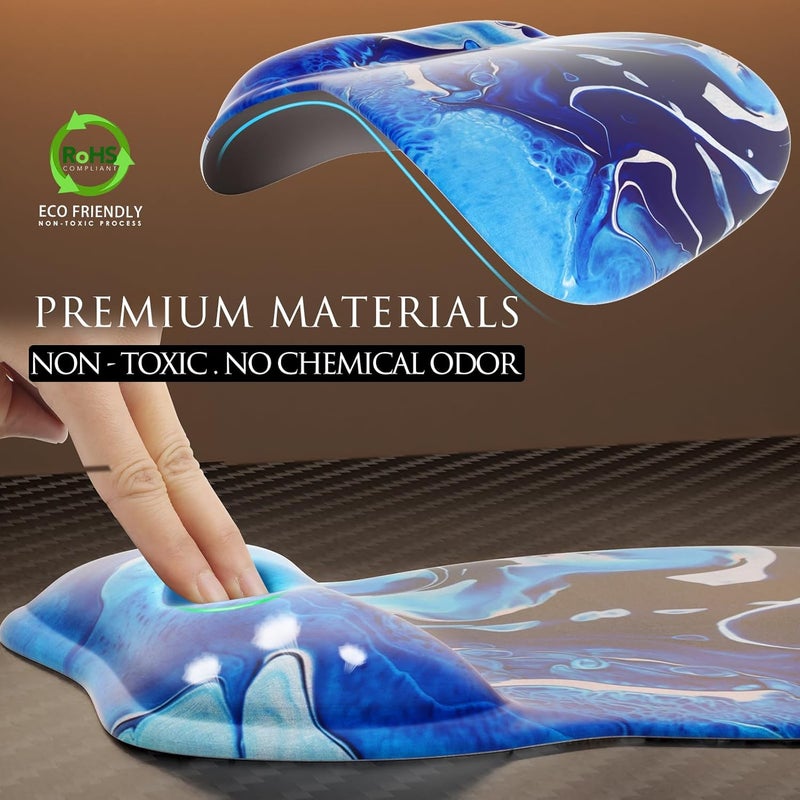 MROCO Ergonomic Mouse Pad with Gel Wrist Rest, Comfortable Mousepad with Smooth Wrist Support Surface and Non-Slip PU Base for Pain Relief, Computer, Laptop, Office & Home, 9.4 x 8.1 in, Blue Waves - Image 3