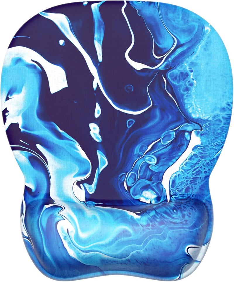 MROCO Ergonomic Mouse Pad with Gel Wrist Rest, Comfortable Mousepad with Smooth Wrist Support Surface and Non-Slip PU Base for Pain Relief, Computer, Laptop, Office & Home, 9.4 x 8.1 in, Blue Waves - Image 1