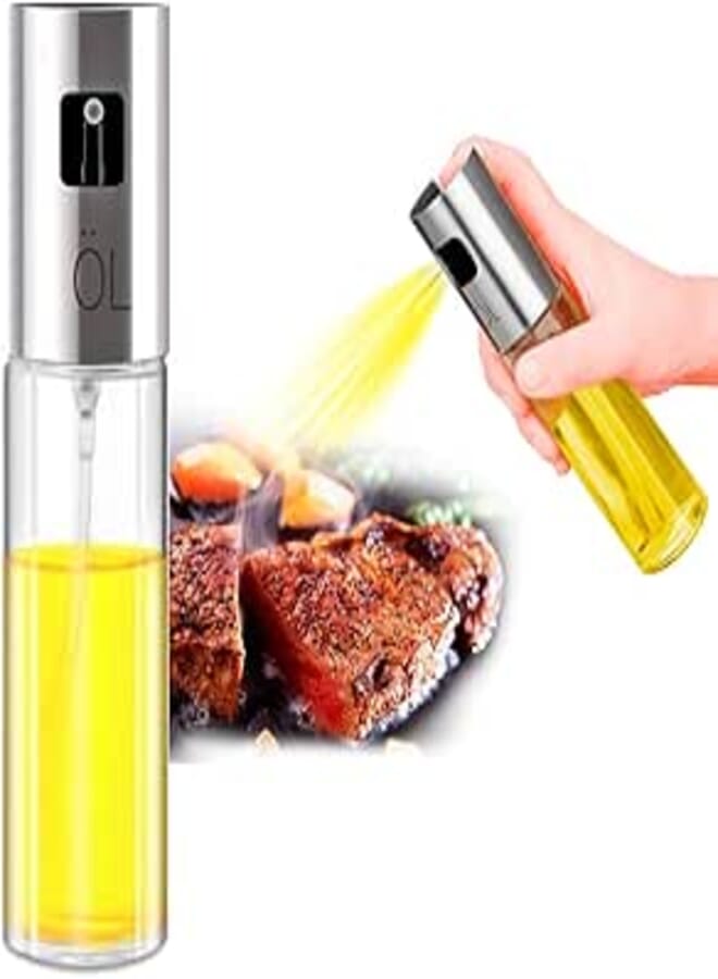 إزيسو بخاخ زيت للطبخ، بخاخ/موزع زيت وخل/زجاجة بخاخ زيت محمولة من الفولاذ المقاوم للصدأ 304 والزجاج للشواء والسلطات والقلي (100 مل)