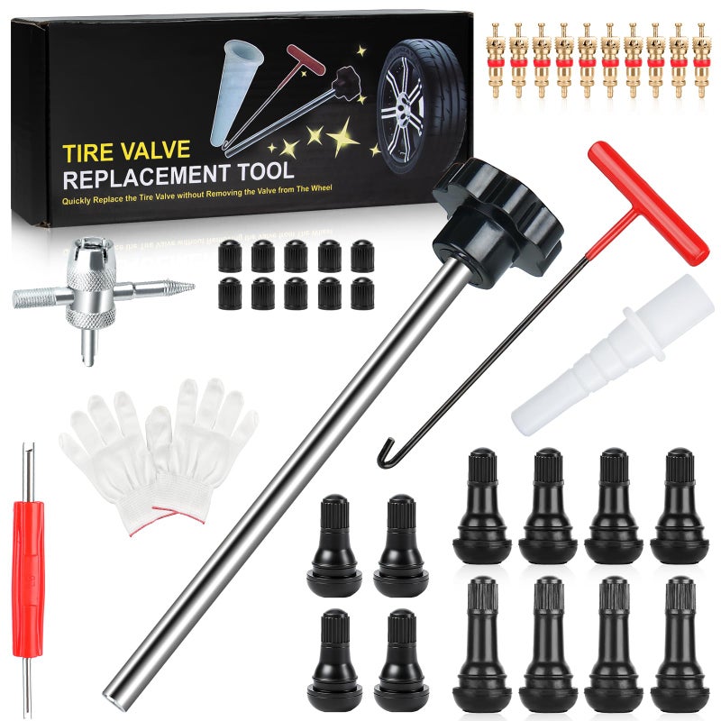 Lettry 38Pcs Quick Change Tire Valve Stem Core Tool Kit TR412 TR413 TR414 Valve Replacement Tools 8Way Valve Tool Set for Car ATV Truck Lawn Mower Small Trailer Fix Leaky Tire Valves - Image 2