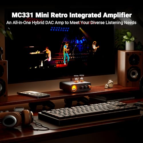 Fosi Audio MC331 Tube Integrated Amplifier with DAC 2 Channel Home Audio Stereo Power Amp for HiFi Bookshelf Speakers35mm Headphones Vintage VU Meter Preamp with Bluetooth and USBOptCoaxRCA - Image 3