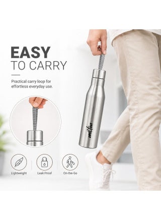 Milton Stainless Steel Water Bottle 650ml Silver Leak Resistant Easy to Carry the Bottle With Strap - view 2