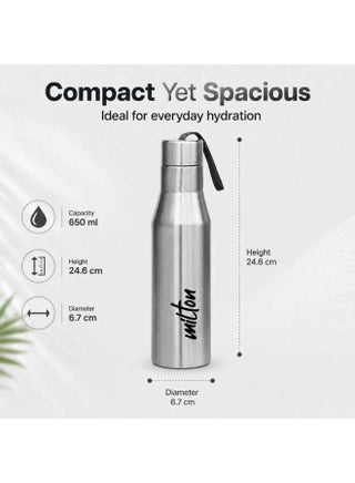Milton Stainless Steel Water Bottle 650ml Silver Leak Resistant Easy to Carry the Bottle With Strap - view 4