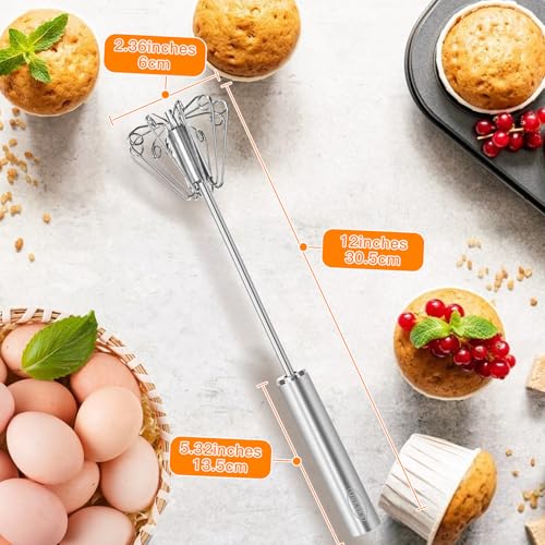 Qukaka Hand mixer egg beater,stainless steel semi automatic whisk,egg spinner,wisking tool,whipped cream dispenser,easy whisks for cooking,Beating&Stirring(12in) - Image 5