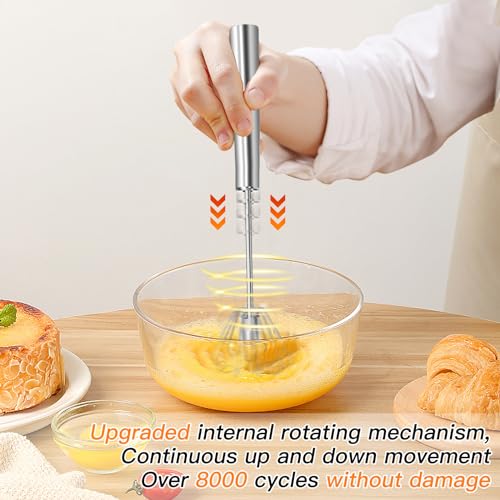 Qukaka Hand mixer egg beater,stainless steel semi automatic whisk,egg spinner,wisking tool,whipped cream dispenser,easy whisks for cooking,Beating&Stirring(12in) - Image 2