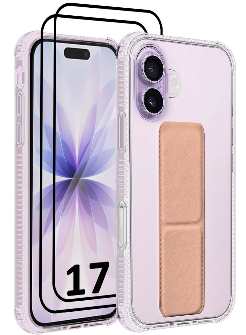 CATANES 3 Packs Finger Grip Clear Case Cover for iPhone 17- Kickstand Car Magnetic Holder Multi-function Protective Two-in-one Case with Two 3D Screen Protectors - Pink - Image 1