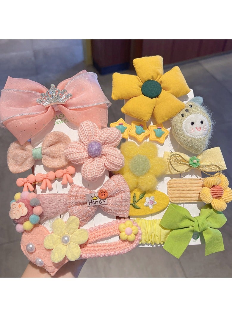 Folanry 16 Pcs Children knitted hairpin, Cute Crown Flower Hair Clips, Bow Hairpins,Fully Lined Barrettes, Small Clips Hair Accessories for Girls(Yellow and Pink) - Image 1