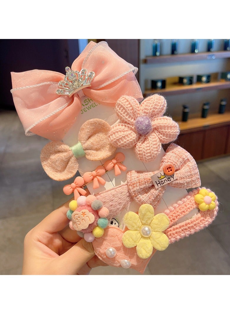 Folanry 16 Pcs Children knitted hairpin, Cute Crown Flower Hair Clips, Bow Hairpins,Fully Lined Barrettes, Small Clips Hair Accessories for Girls(Yellow and Pink) - Image 2