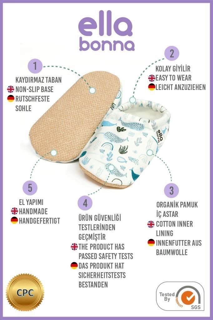 Ella Bonna Patterned Baby Booties, Non-Slip Sole, Home Nursery Shoes Slippers, Swordfish  - Image 4