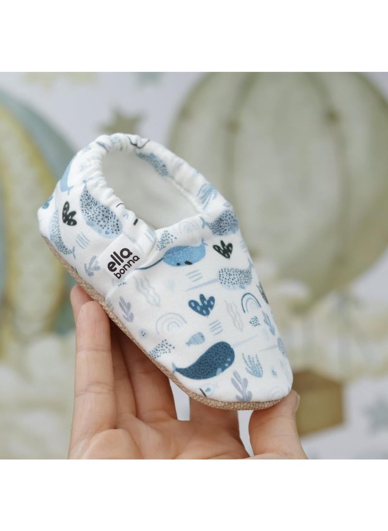 Ella Bonna Patterned Baby Booties, Non-Slip Sole, Home Nursery Shoes Slippers, Swordfish  - Image 1