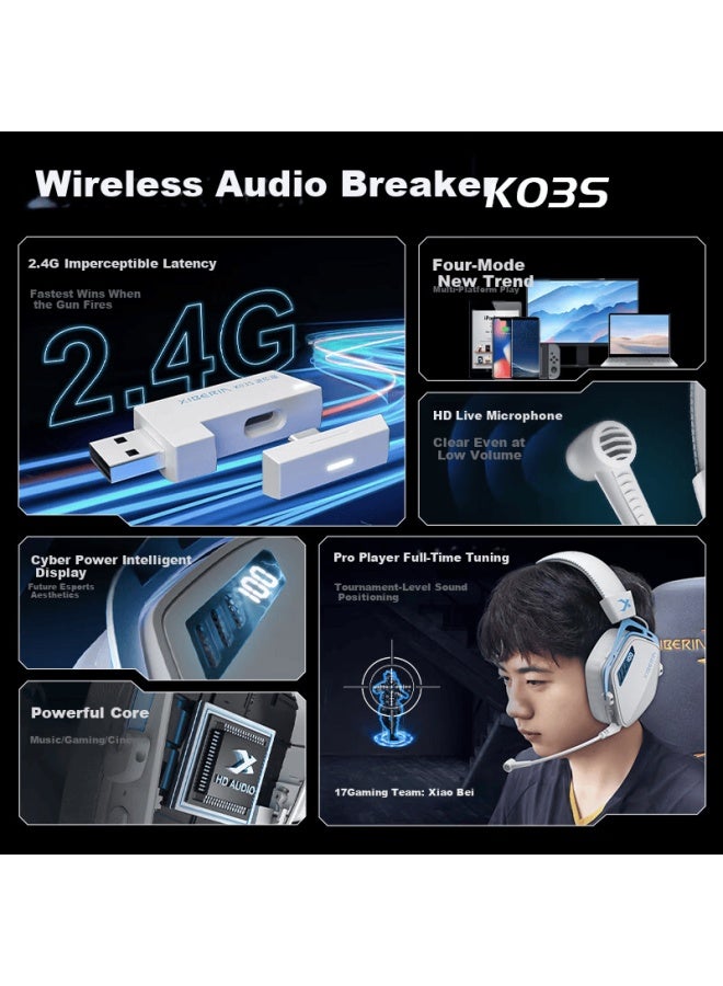 Xiberia K03s Quad-mode Smart Display Gaming Headset Over-ear Esports Delta Tuned Sound Positioning Gem Blue Top1 - Image 3