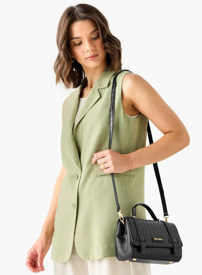 Flora Bella By Shoexpress Textured Crossbody Bag with Detachable Strap and Flap Closure