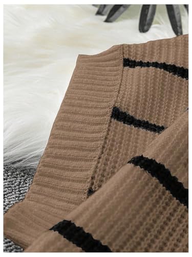 Verdusa Womens Plus Size Short Sleeve Sweater Vest Top Striped Oversized Sweater Vests Khaki 3XLarge Plus - Image 3