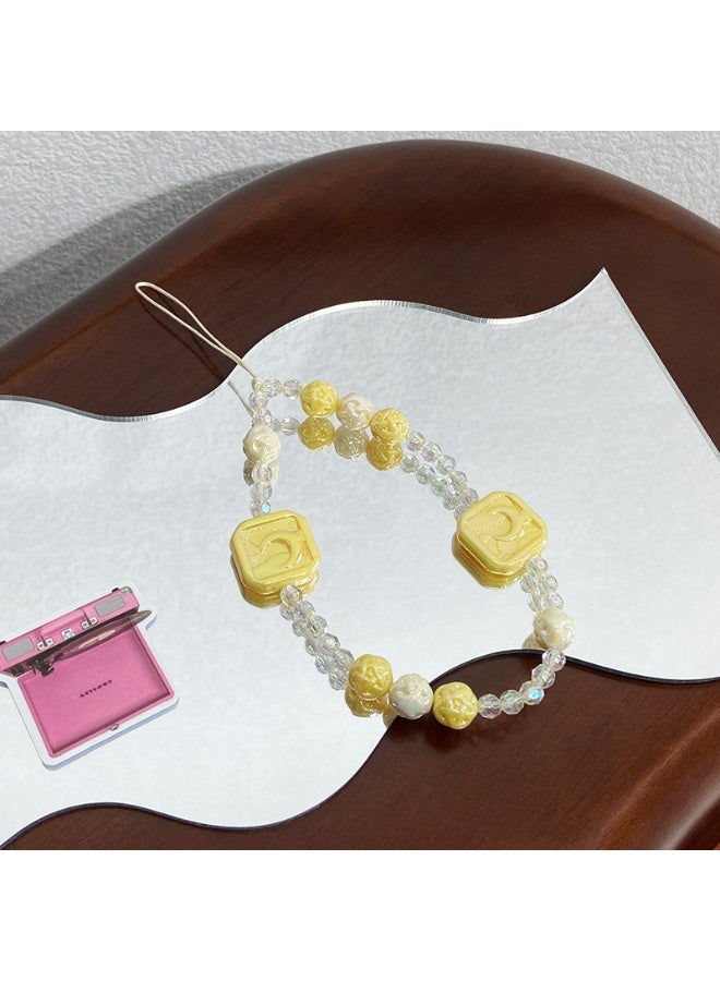 NIBEMINENT Beaded Phone Lanyard, Anti Lost Removable Wrist Strap, Candy Color Bracelet Pendant, Phone Keychain Lanyard,Yellow - Image 1