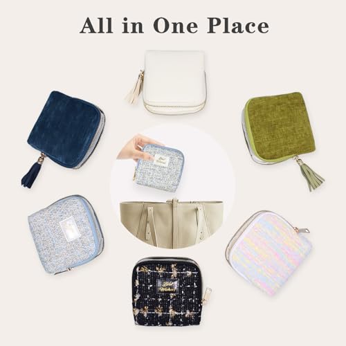 Stratalife Travel Jewelry Case Organizer for Women Wedding Gifts Portable Velvet Pouches for Travel Essentials Jewelry Crystal Bracelets Necklace Storage, Ring Holder Green Tassel - Image 5