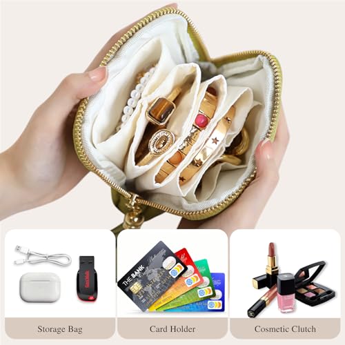 Stratalife Travel Jewelry Case Organizer for Women Wedding Gifts Portable Velvet Pouches for Travel Essentials Jewelry Crystal Bracelets Necklace Storage, Ring Holder Green Tassel - Image 2