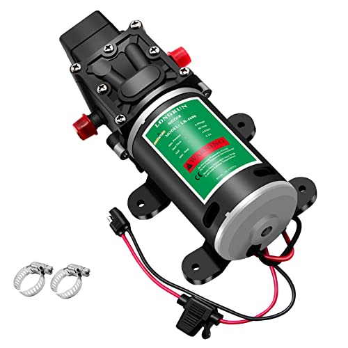 LONGRUN Fresh Water Pump 12V DC Diaphragm Pump with Adjustable Pressure Switch 6L/Min 1.56GPM Self Priming Sprayer Pump with 2 Hose Clamps 100PSI Agriculture Pump for RV Camper Marine Boat Garden Lawn - Image 1