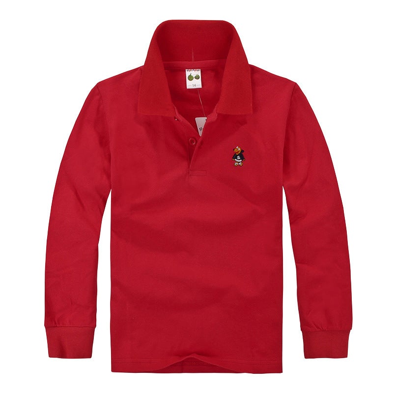 Boys' Children'S Long-Sleeved T-Shirt Cotton Baby'S Autumn Girl'S Lapel Thickened White Base Polo Shirt - Image 1