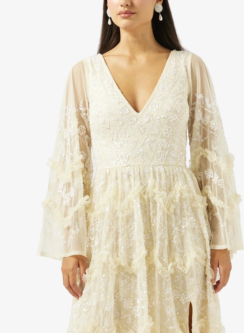 Maya  Long Sleeve Embellished Premium Ruffle Maxi for Women | Best Price UAE
