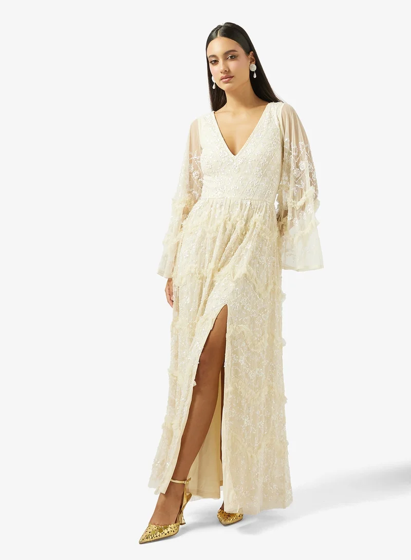 Maya  Long Sleeve Embellished Premium Ruffle Maxi for Women | Best Price UAE