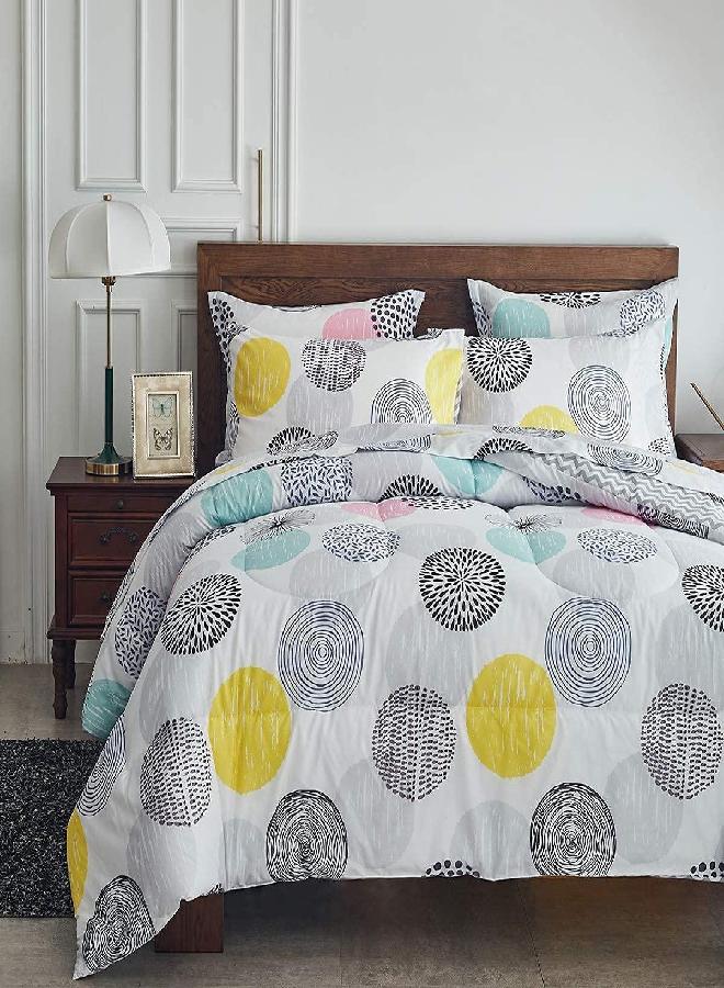 Uozzi Bedding 7 Pieces Comforter Sheet Set King Size Bed in a Bag - Colorful Dots Style - Soft Microfiber, Spring Reversible Bedding Set (1 Comforter, 2 Pillow Shams, 1 Flat Sheet, 1 Fitted Sheet, 2 Pillowcases) 