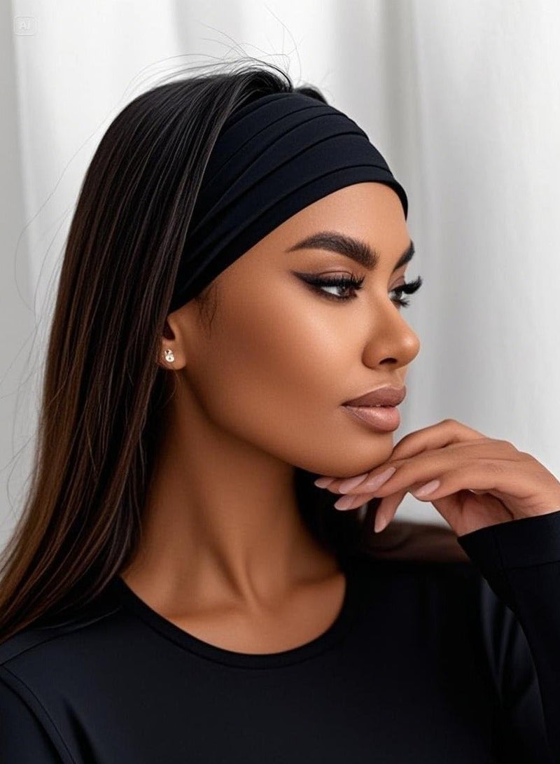 عصابة رأس عريضة للنساء، عصابة رأس كبيرة جدًا، إكسسوارات شعر بعقدة ملتوية (اسود) - Image 2