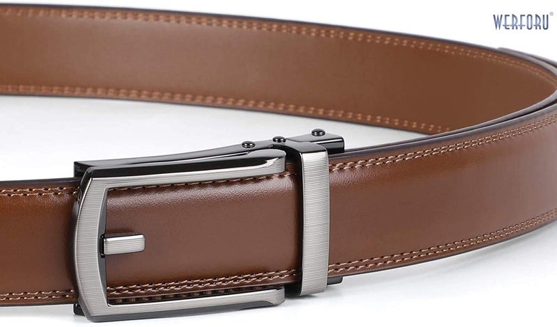 WERFORU Leather Ratchet Dress Belt for Men Perfect Fit Waist Size Up to 50 Inches with Automatic Buckle，Suit Pant Size 30-44 Inches, 04style 4 - Wine Brown - Image 2