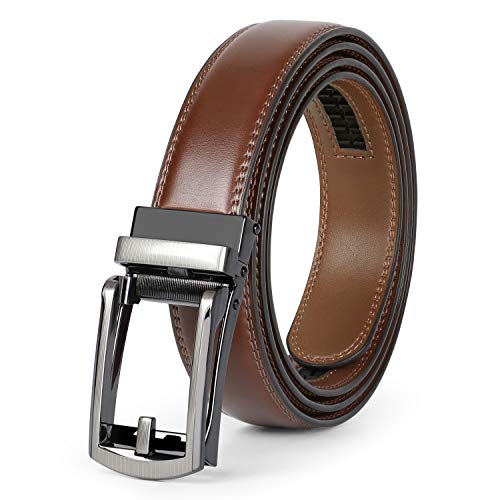 WERFORU Leather Ratchet Dress Belt for Men Perfect Fit Waist Size Up to 50 Inches with Automatic Buckle，Suit Pant Size 30-44 Inches, 04style 4 - Wine Brown - Image 1