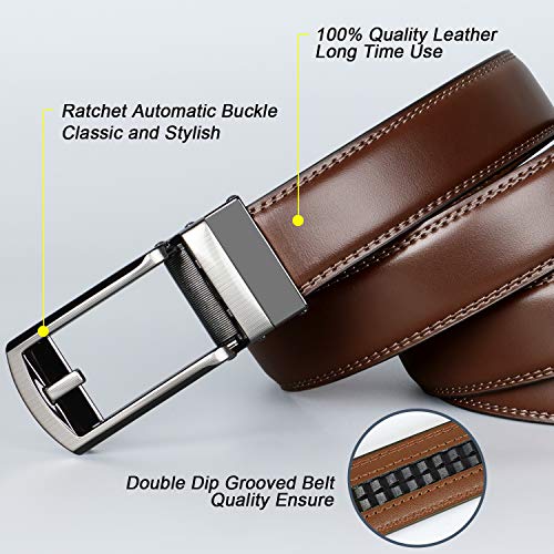 WERFORU Leather Ratchet Dress Belt for Men Perfect Fit Waist Size Up to 50 Inches with Automatic Buckle，Suit Pant Size 30-44 Inches, 04style 4 - Wine Brown - Image 3