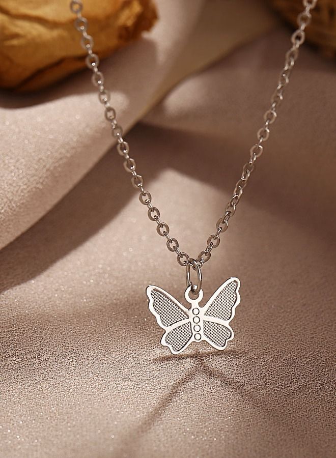 Unique women necklace with butterfly stars design modern women accessory silver color - Image 1