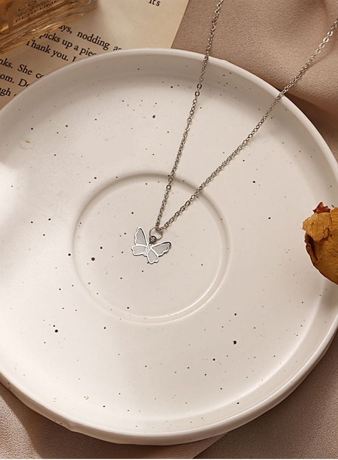 Unique women necklace with butterfly stars design modern women accessory silver color - Image 3