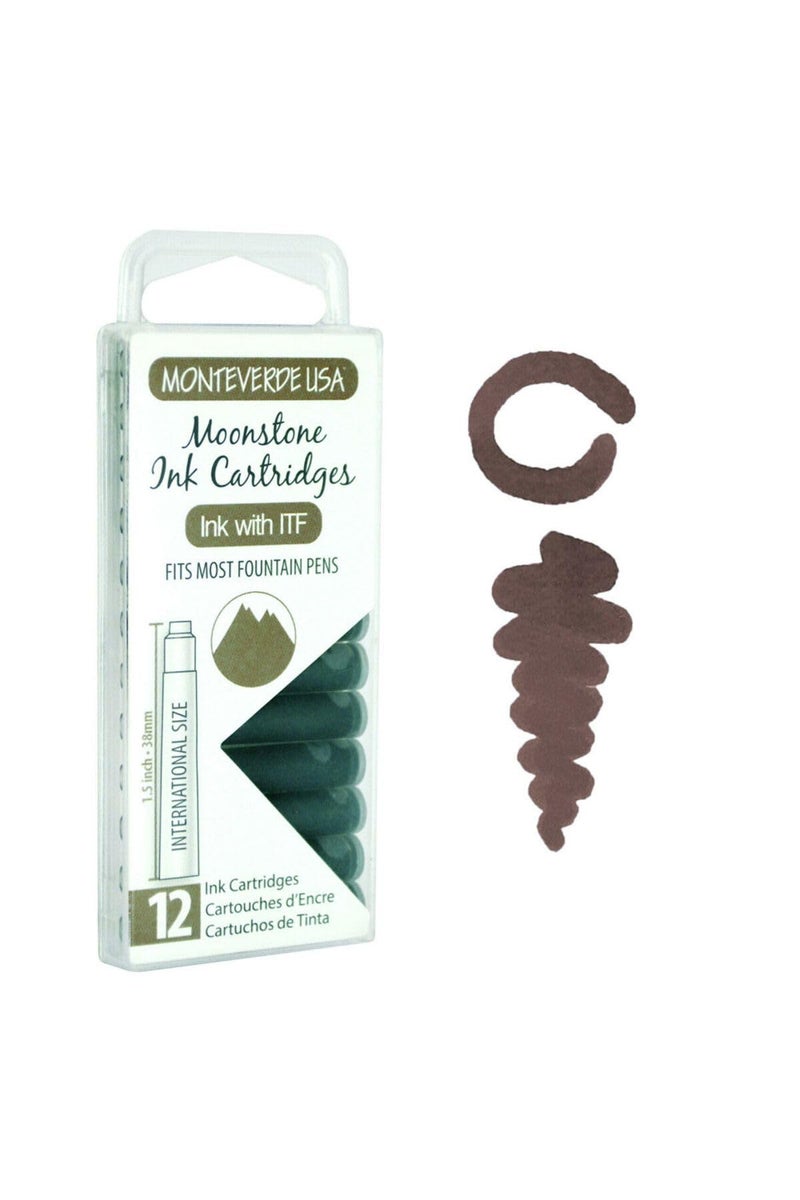 Monteverde USA International Standard Ink Cartridges - Moonstone - Subtle and Sophisticated Writing Ink, Compatible with Most Fountain Pens, 12-Pack Box - Image 1